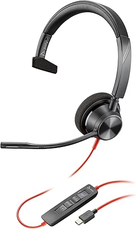 Poly Blackwire 3310 Wired Headset (Plantronics) – Flexible Microphone Boom – Monaural Design - Connect to PC/Mac via USB-C or USB-A - Certified for Microsoft Teams - Amazon Exclusive