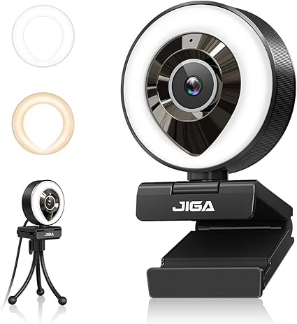 JIGA Streaming Webcam with Dual Microphone 1080P Adjustable Right Light Pro Web Camera Advanced Auto-Focus with Tripod Zoom Camera Gaming Webcam for Xbox Facebook YouTube Streamer Conferencing