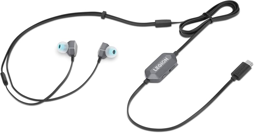 Lenovo Legion RGB Gaming in-Ear Headphones with USB-C E510-7.1 Surround Sound, Hi-Res Audio, in-Line Controller with RGB Lights - Compatible with PC, Tablet, Phone