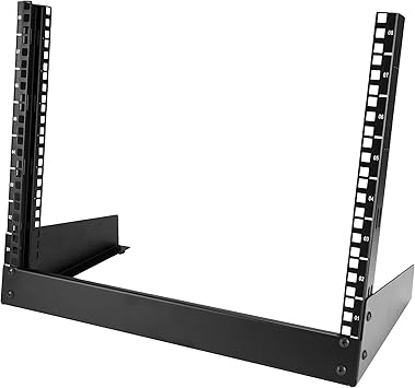 StarTech.com 2-Post 8U Desktop Server Rack, Small Open Frame 19in Computer Rack, Compact Network Rack for AV / Studio / Data / IT Equipment, Free Standing Two-Post Home/Office Rack (RK8OD)