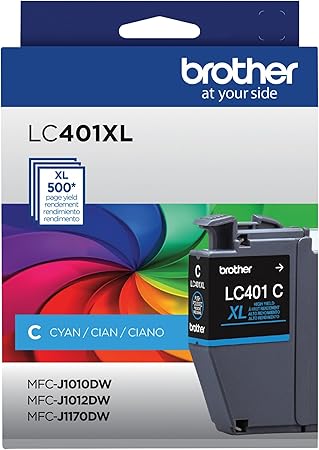 Brother Genuine High Yield Cyan Ink Cartridge, LC401XLCS