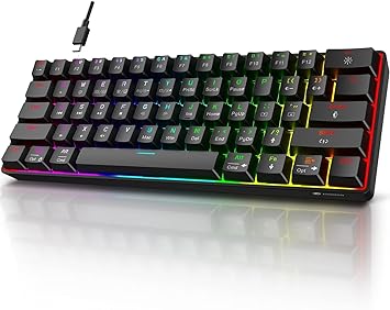 KOORUI Gaming Keyboard 60 Percent, Wired Ultra-Compact Mechanical Keyboard 61 Keys,26 RGB Backlit with Red Switch Mini Keyboards for Windows MacOS Linux-Easy to Carry On Trip