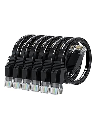 Cat 6 Ethernet Cable 1.5ft (6 Pack) (at a Cat5e Price but Higher Bandwidth) Flat Internet Network Cable - Cat6 Ethernet Patch Cable Short - Black Cat6 Computer Cable with Snagless RJ45 Connectors