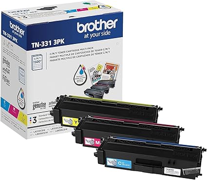 Brother Genuine Standard-Yield Color Toner Cartridge Three Pack TN331 3PK -Includes one Cartridge Each of Cyan, Magenta & Yellow Toner