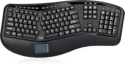 Adesso WKB-4500UB - Wireless Ergonomic Desktop Touchpad Keyboard, Split Keys Design, Palm Rest, Media Control Hotkeys, Long Battery Life - Compatible for Laptop/Desktop, Black