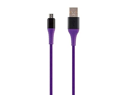 Monoprice USB 2.0 Micro Type-B to Type-A Charge and Sync Cable - Durable, Nylon-Braid, 3 Feet, Purple - AtlasFlex Series