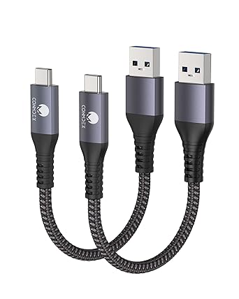 CONMDEX USB A to USB C 10Gbps (1ft, 2-Pack) USB 3.1 Gen 2 Short Data Transfer Type C Cord, Fast Charging Carplay Android Auto USB C Cable for iPhone 15/15 Plus/15 Pro/15 Pro Max, Samsung Galaxy S23