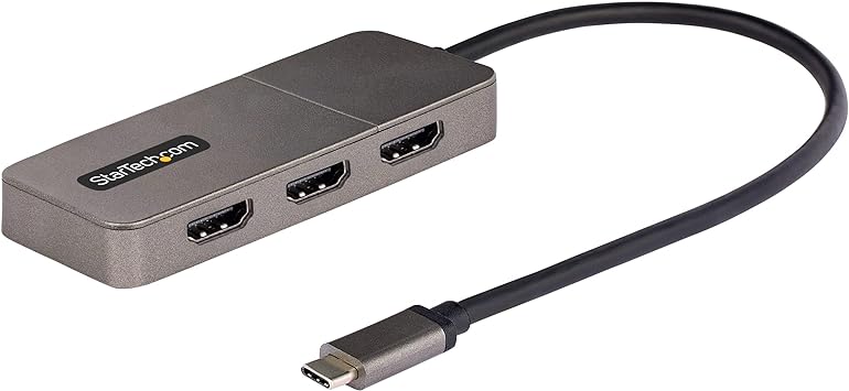 StarTech.com 3-Port USB-C Multi-Monitor Adapter, USB Type-C to 3x HDMI MST Hub, Triple 4K 60Hz HDMI Laptop Display Extender / Splitter, HDR, Extra-Long Built-In Cable, Windows (MST14CD123HD)