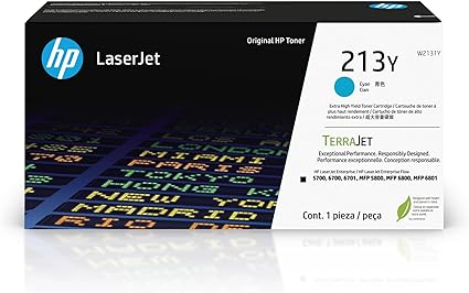 HP 213Y Extra High Yield Cyan Laserjet Toner Cartridge, W2131Y. Works Laserjet Enterprise 5700, 5800, 6700, 6701, 6800, 6801