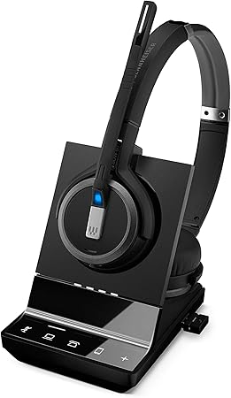 Sennheiser SDW 5066 (507024) - Double-Sided (Binaural) Wireless Dect Headset for Desk Phone Softphone/PC & Mobile Phone Connection Dual Microphone Ultra Noise Cancelling, Black