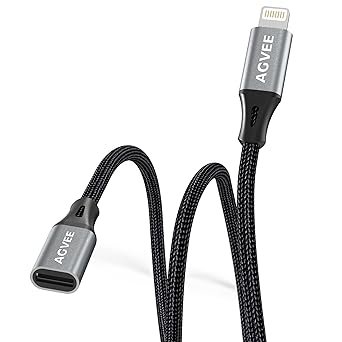 AGVEE 2 Pack 6.6ft Lightning Extension Cable, Braided Female to Male Extender Full Function Cord Compatible with iPhone iPad, Data Sync Video Audio & Charging Charger Connector Adapter, Dark Gray