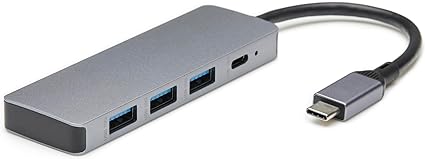 Amazon Basics USB 3.2/3.1 Gen 2 Hub Dock, 10Gbps, USB-C to 1xUSB-C / 3xUSB-A Works with Windows/Mac, Silver, Black