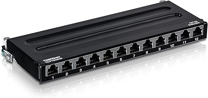 TRENDnet 12-Port Cat6A Shielded Patch Panel, 10G Ready, Cat5e,Cat6,Cat6A Compatible, Metal Housing, Color-Coded Labeling for T568A and T568B Wiring,Cable Management,Wall Mountable, Black,TC-P12C6AS