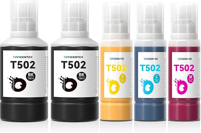 T502 502 Ink Refill Bottles for Ecotank ET2760 ET-4760 ET2750 ET-3760 ET-2850 ET-15000 ST-4000 ST-2000 ET-3710 ET-3850 ET-3750 ET-4850 ET-3830 ET4750 ET2700 ST3000 ET3700 Printer(2BK C M Y)