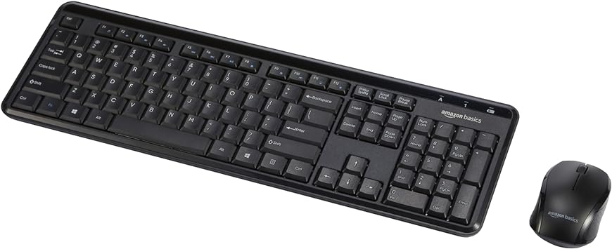 Amazon Basics 2.4GHz Wireless Computer Keyboard and Mouse Combo, Quiet and Compact US Layout (QWERTY), Black