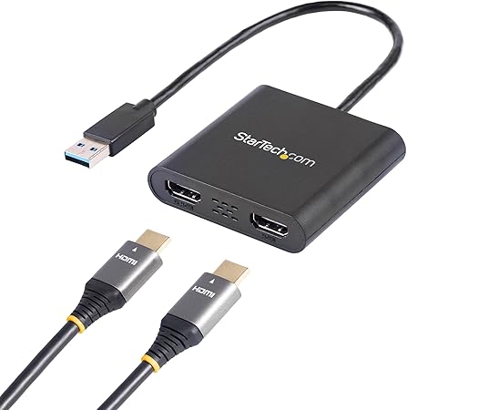 StarTech.com USB 3.0 to Dual HDMI Adapter, USB to 2x HDMI Monitor Converter for Windows (no support for macOS/ChromeOS/Linux)