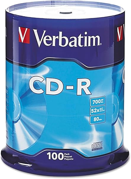 Verbatim CD-R Blank Discs 700MB 80 Minutes 52X Recordable Disc for Data and Music - 100pk Spindle Frustration Free Packaging,Blue