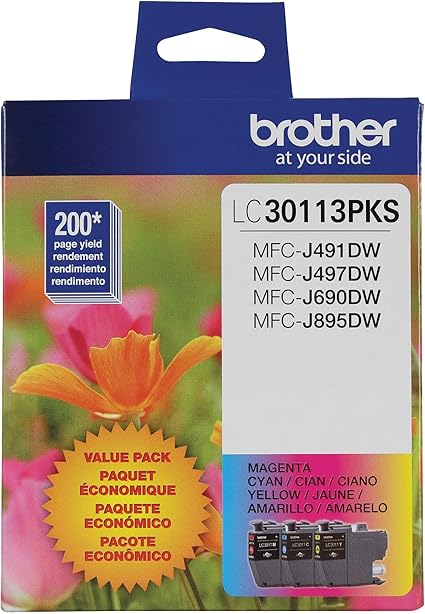 Brother Printer LC30113PKS 3-Pack Standard Cartridges Yield Up To 200 Pages/Cartridge LC3011 Ink, Cyan/Magenta/Yellow