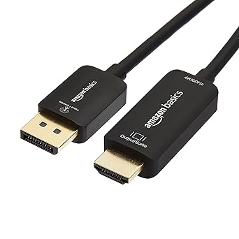 Amazon Basics DisplayPort to HDMI Display Cable, Uni-Directional, 4k@60Hz, 1920x1200, 1080p, Gold-Plated Plugs, 3 Foot, Black