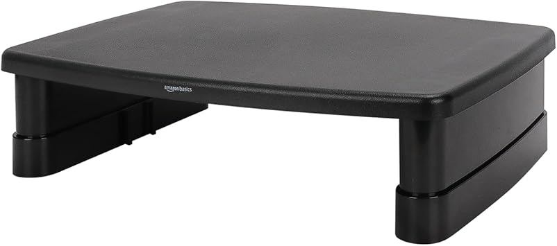 Amazon Basics Rectangular Adjustable Computer Monitor Riser Desk Stand for Reduced Neck Strain - Fits Monitors, Laptops Up to 22lbs, Black