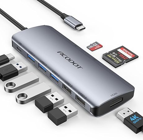 USB C Hub, Acodot 9 in 1 USB C to 4K@60HZ HDMI Multiport Adapter, 3 USB 3.0 Ports, SD/TF Card Reader, 100W PD, Desigend for MacBook Pro Air HP XPS and Other Type C Devices