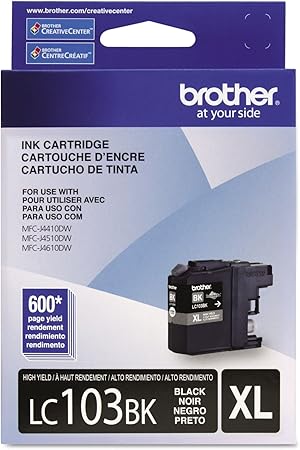 Brother Genuine High Yield Black Ink Cartridge, LC103BK, Replacement Black Ink, Page Yield Up to 600 Pages, Amazon Dash Replenishment Cartridge, LC103, 1 OEM Cartridge