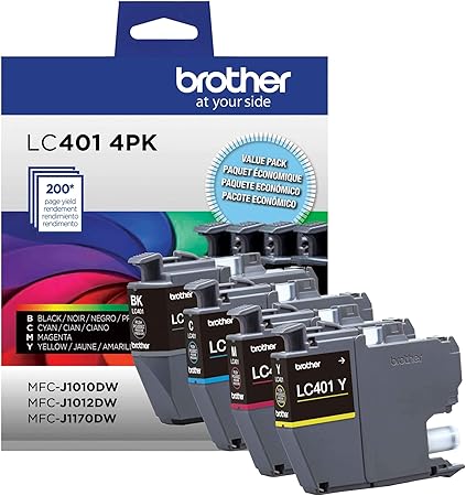 Brother Genuine LC4014PKS Standard Yield 4-Pack Ink Cartridges – Includes 1 Cartridge Each of Black, Cyan, Magenta and Yellow