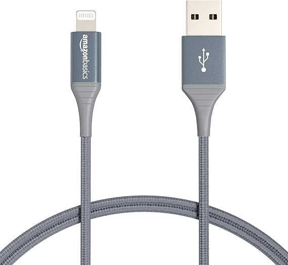 Amazon Basics USB-A to Lightning Charger Cable, Nylon Braided Cord, MFi Certified for Apple iPhone 14 13 12 11 X Xs Pro, Pro Max, Plus, iPad, 10,000 Bend Lifespan, 6 Foot, Dark Gray