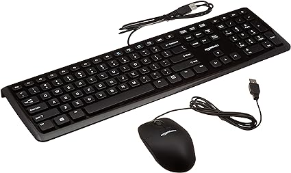 Amazon Basics USB Wired Computer Keyboard (QWERTY) and Mouse Bundle Pack, Black