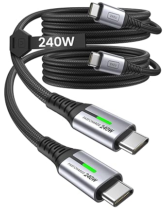 INIU USB C to USB C Cable, [240W, 6.6ft+6.6ft] Fast Charging Type C Charger Cord, Braided USBC to USBC Phone Charger Cable for iPhone 15 Pro Max Samsung S24 S23 Laptops iPad Switch Steam Deck etc.