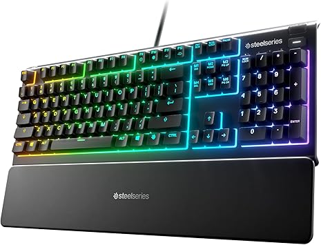 SteelSeries Apex 3 RGB Gaming Keyboard – 10-Zone RGB Illumination – IP32 Water Resistant – Premium Magnetic Wrist Rest (Whisper Quiet Gaming Switch)