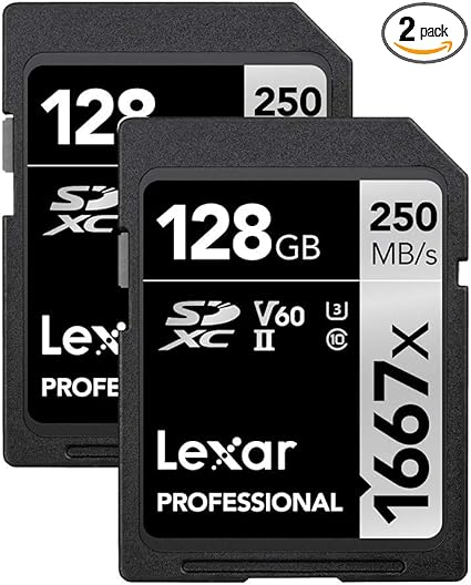 Lexar 128GB (2-Pack) Professional 1667x SDXC Memory Cards, UHS-II, C10, U3, V60, Full-HD & 4K Video, Up To 250MB/s Read, for Professional Photographer, Videographer, Enthusiast (LSD128CBNA16672)