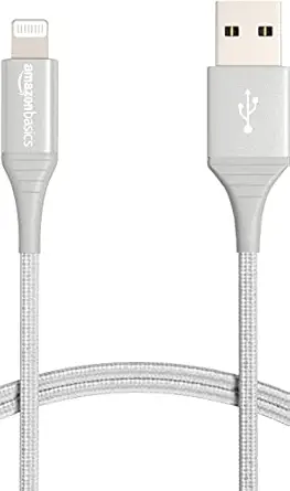 Amazon Basics USB-A to Lightning Charger Cable, Nylon Braided Cord, MFi Certified Charger for Apple iPhone 14 13 12 11 X Xs Pro, Pro Max, Plus, iPad, 10,000 Bend Lifespan, 6 Foot, Silver