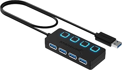 SABRENT 4-Port USB 3.0 Hub with Individual LED Power Switches - Slim, Portable Design - 2 Ft Cable - Fast Data Transfer - Compatible with Mac & PC (HB-UM43)