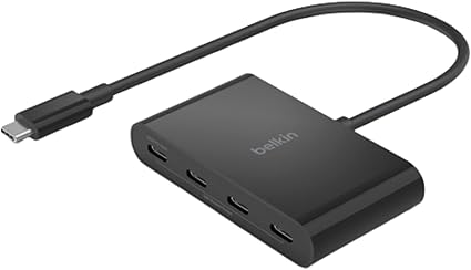 Belkin Connect USB-C™ to 4-Port USB-C Hub, Multiport Adapter Dongle with 4 USB-C 3.2 Gen2 Ports & 100W PD with Max 10Gbps High Speed Data Transfer for MacBook, iPad, Chromebook, PC, and More, Black