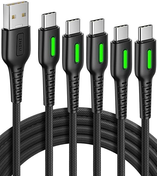 INIU USB C Cable, [5 Pack 3.1A] QC 3.0 Fast Charging USB Type C Cable, (1.6+3.3+3.3+6.6+6.6ft) Nylon Braided Phone Charger USB-C Cord for Samsung Galaxy S21 S20 S10 Plus Note 10 LG Google Pixel etc