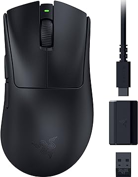 Razer DeathAdder V3 HyperSpeed Wireless Gaming Mouse: 55g Lightweight - USB C Charging - Up to 100 Hr Battery - Advanced 26K Optical Sensor - Gen-3 Optical Switches - 8 Programmable Controls - Black