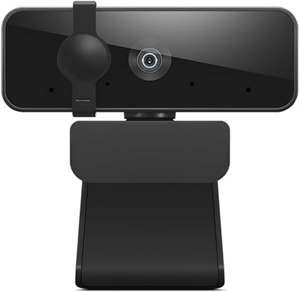 Lenovo Essential Full HD 1080P Webcam, Dual Microphone, No Driver 1.8m USB 2.0, Wide-Angle, Tilt-Control, 360-Degree Rotation, Black