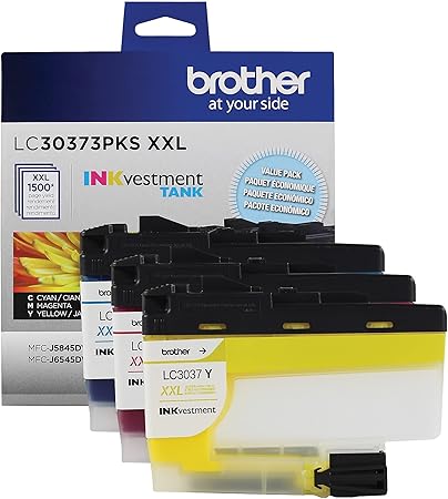 Brother Genuine LC30373PKS, 3-Pack Super High-Yield Color INKvestment Tank Ink Cartridges, Includes 1 Cartridge Each of Cyan, Magenta and Yellow Ink, Page Yield Up to 1,500 Pages/Cartridge, LC3037