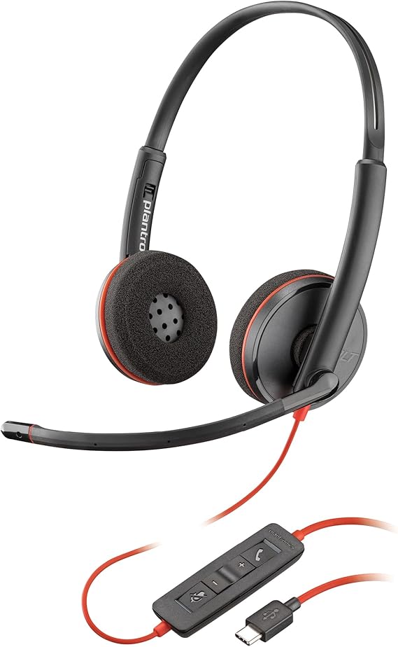 Poly Blackwire 3220 Wired Headset (Plantronics) - Noise-Canceling Mic – Stereo Design - Connect to PC/Mac via USB-C or USB-A - Works w/Teams, Zoom - Amazon Exclusive