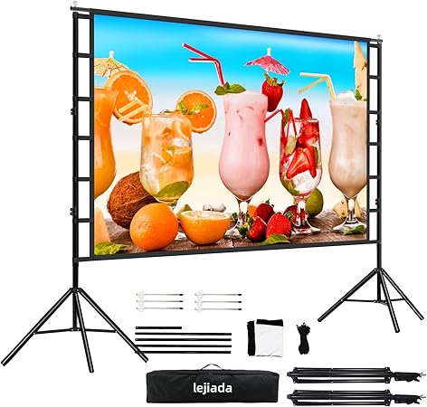 Projector Screen and Stand, 150'' Upgraded Large Projection Screen Anti Crase Foldable with Carry Bag for Party Outdoor Movie Nights, Film Festivals, Business Presentations, Meetings, Home