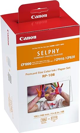 Canon RP-108 Color Ink/Paper Set, Compatible with Selphy CP910/CP820/CP1200/CP1300