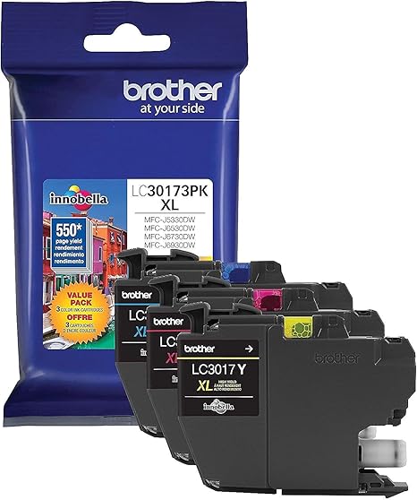 Brother Printer LC30173PK High Yield XL 3 Pack Ink Cartridges- 1 Ea: Cyan/Magenta/Yellow Ink