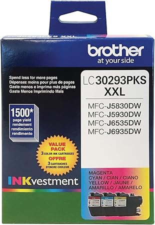 Brother LC30293PK Super High Yield 3 Pack Ink Cyan/Magenta/Yellow