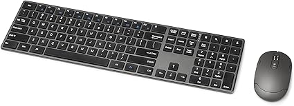 Amazon Basics Rechargeable Wireless Keyboard and Mouse Combo - Ultra Slim, Quiet Full Size Keyboard with Number Pad, QWERTY, 2 Count (Pack of 1), Black