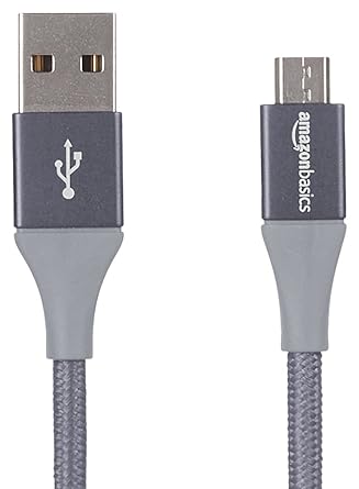 Amazon Basics Micro USB to USB-A 2.0 Fast Charging Cable, Nylon Braided Cord, 480Mbps Transfer Speed, 6 Foot, Dark Gray