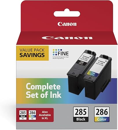 Canon Genuine Ink PG-285 Black/CL-286 Color Cartridge Pack, Standard (2 Cartridges)