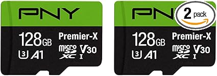 PNY 128GB Premier microSDXC Class 10 U3 V30 A1 Memory Card 2-Pack - 100MB/s, 4K UHD, Full HD, UHS-I, micro SD