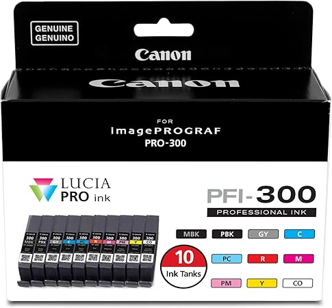 Canon PFI-300 Lucia PRO Ink, 10 Ink Tanks, Compatible to imagePROGRAF PRO-300 Printer, Multi, Standard (4192C007)