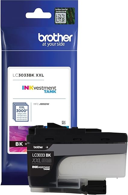 Brother Genuine LC3033BK, Single Pack Super High-Yield Black INKvestment Tank Ink Cartridge, Page Yield Upto 3,000 Pages, LC3033, Amazon Dash Replenishment Cartridge